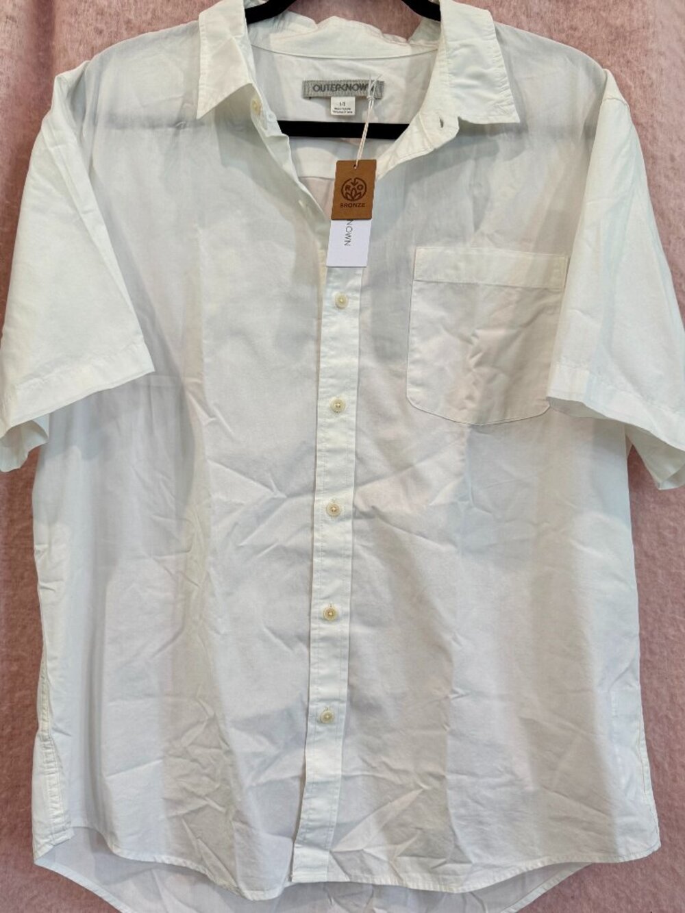 Outerknown white classic short sleeve button down, SIZE LARGE, MENS, NWT